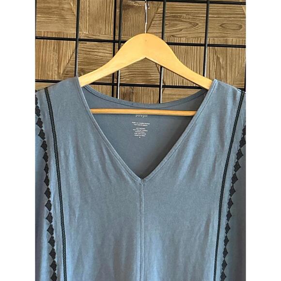 J. Jill Womens Dress Sz Medium Blue Cap Sleeve V Neck Embroidered Classic - Picture 2 of 6